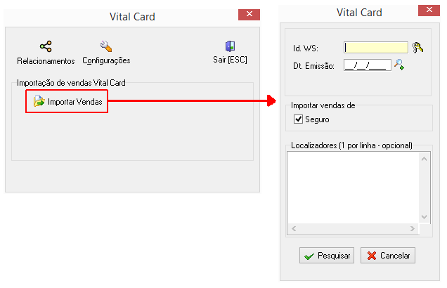 Módulo de importação de vendas da Vital Card