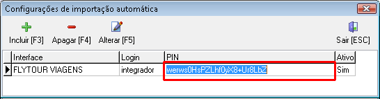 Númeração do PIN gerada pelo Wintour para integração automática com os Fornecedores que possuem integração automática