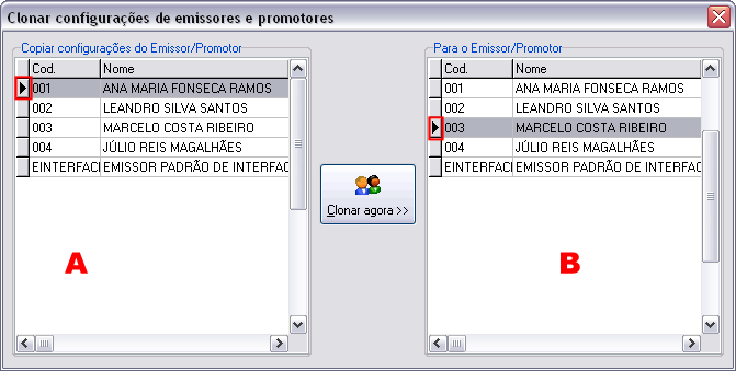 Módulo para Clonagem de configurações de comissionamento de emissores ,promotores e gerentes
