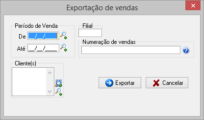 Tela de exportação de vendas do Wintour em formato XML.