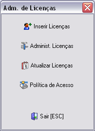 Opções disponível na tela de administração de licenças