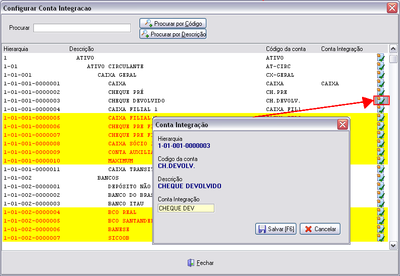 Configurando contas para integração do plano de contas do Wintour com contas de outros sistemas