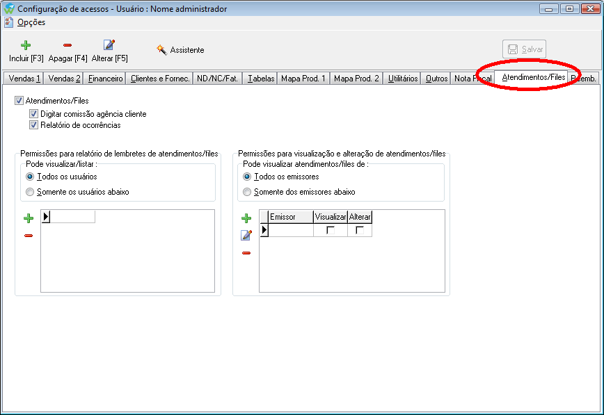 Configuração de acessos do usuário para o Crm.