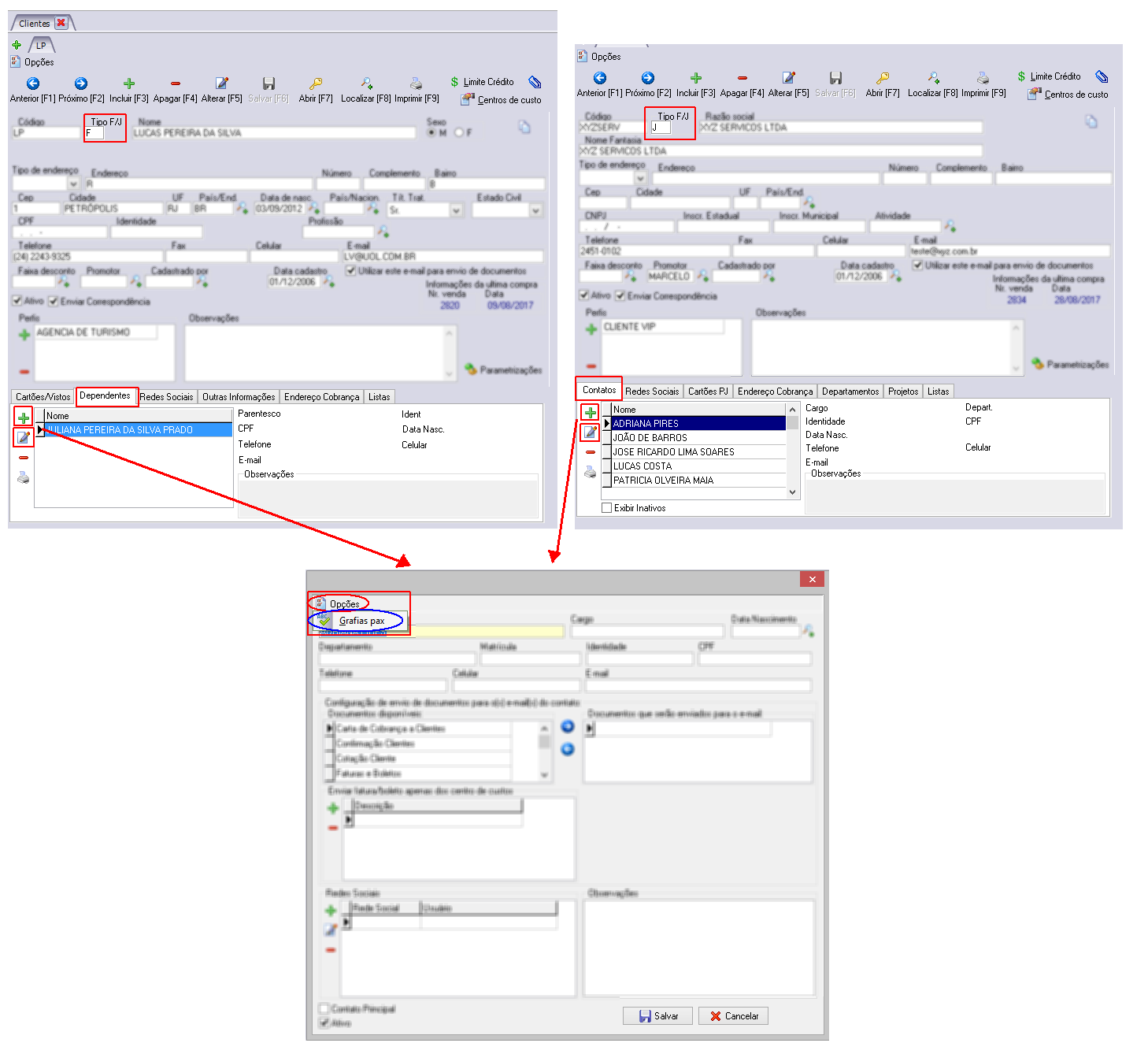 Acesso a normalização de grafias do cadastros de contatos de clientes jurídicos e os dependentes de clientes físicos