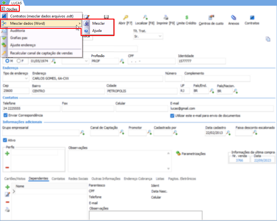 Acesso a antiga mesclagem de dados para documentos no formato Word