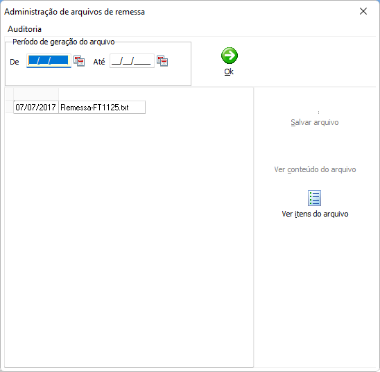 Administração de arquivos de remessa