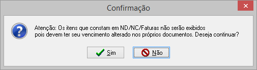 Mensagem de alerta para itens que constam em documentos