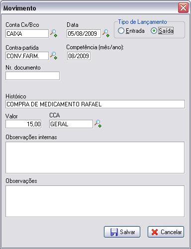 Tela exibindo campos passíveis de alteração de lotes gerados a partir de Movimento