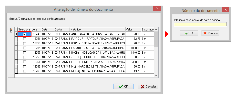 Alteração do campo número do documento dos lotes da baixa agrupada