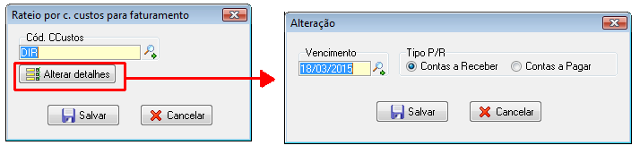 Alteração do centro de custos do cliente