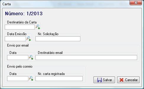 Manutenção dos dados referentes ao envio da carta para a cia aérea
