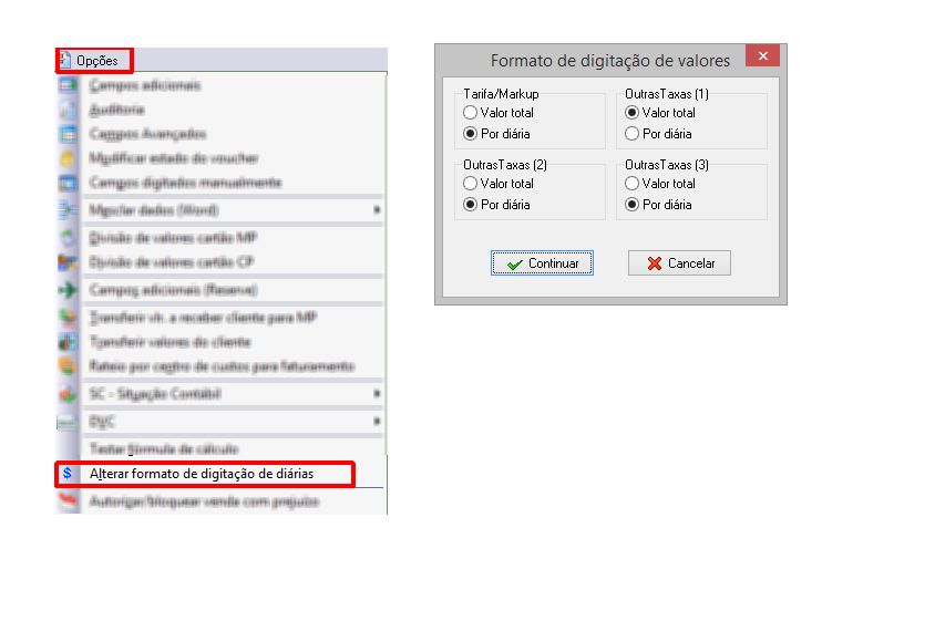 Alterar formato de digitação de diárias