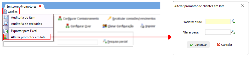 Alterar promotor de clientes em lote