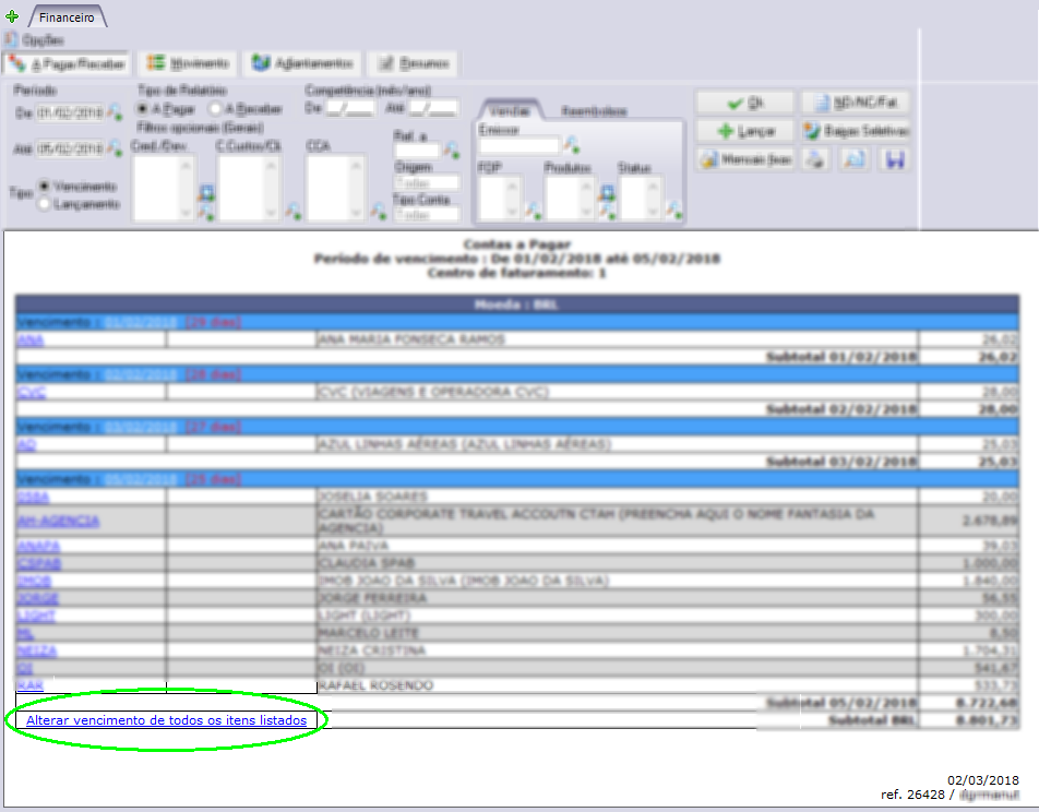 Link para alteração da data de vencimentos de todos os itens listados no contas a pagar/receber