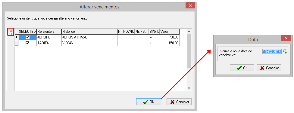 Alteração de vencimetnos de varias contas ao mesmo tempo