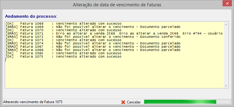 Andamento do processo de alteração de vencimento.