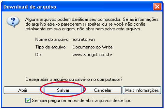 Salvando o arquivo de eletrônico de fatura GOL