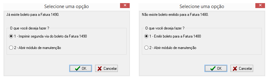 Atalho para o módulo de boleto