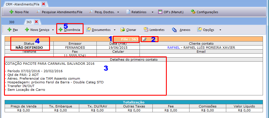 Tela para cadastro do atendimento inicial
