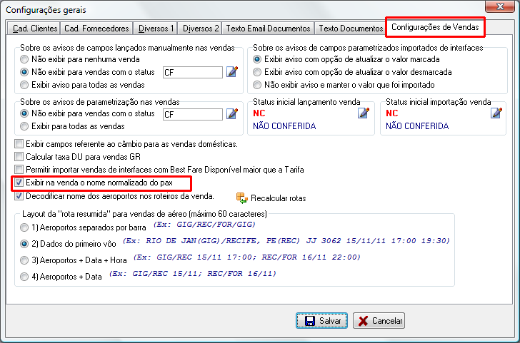 Ativando grafia para nome normalizado de passageiro