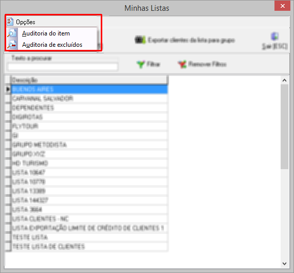 Acesso à auditoria de lista de clientes
