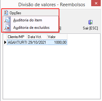 Auditoria divisão de valores