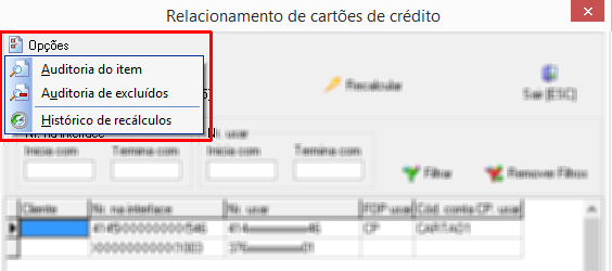 Auditoria de relacionamento de cartões