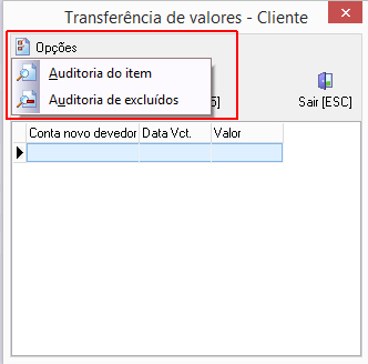 Auditoria de transferëncia de valores de cliente