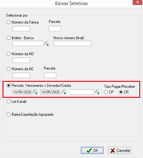 Baixa por credor/devedor, onde quando é feito uma reconciliação, é realizado um valor valor para todos os documentos.