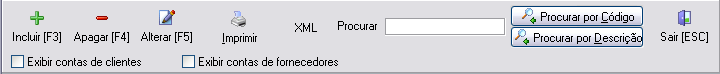A barra de botões do plano de contas
