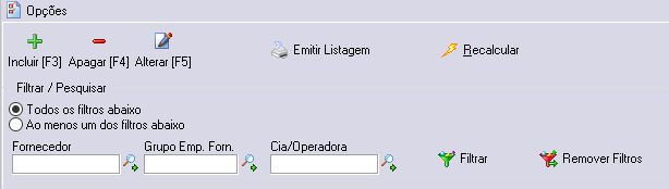 A barra de botões do cadastro de taxa de emissão
