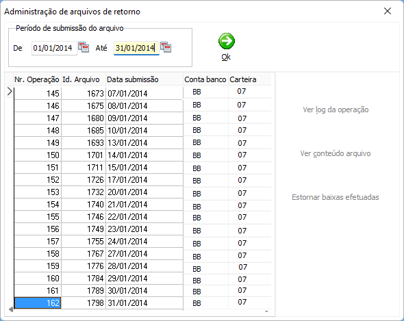 Administração de arquivos de retorno