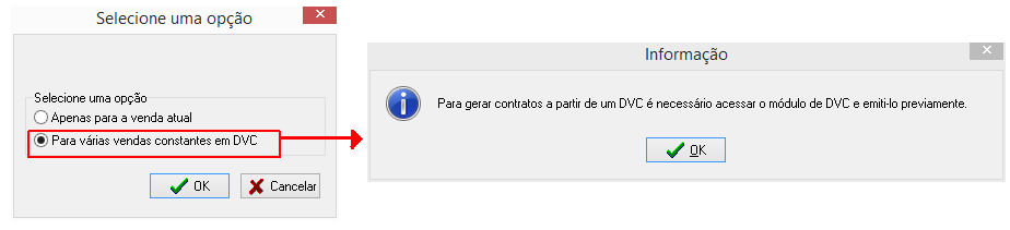 Mensem ao tentar mesclar vendas sem DVC utilizando a opção DVC.