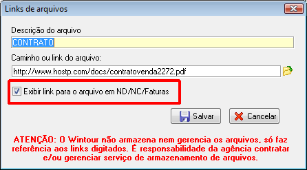 Imagem destacando a opção para autorizar a exibição do link do anexo nos documentos.