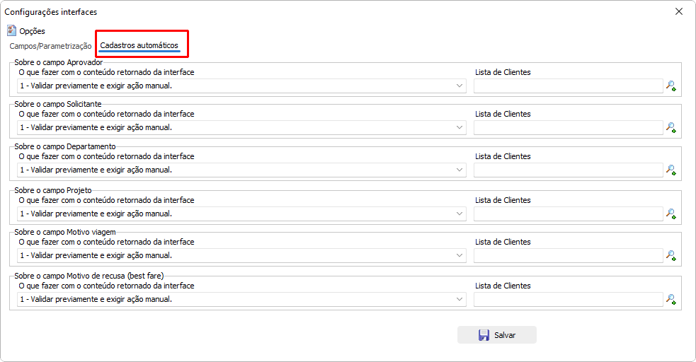 Configura&ccedil;&otilde;es de importa&ccedil;&atilde;o autom&aacute;tica dos cadastros