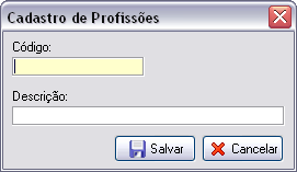 Tela de cadastro de Profissões