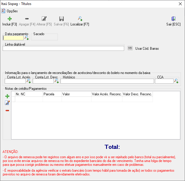 Cadastro de boletos para pagamento eletrônico