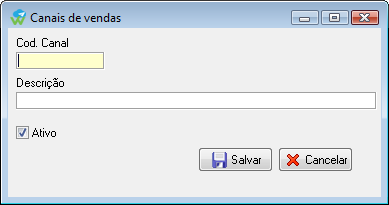 Cadastro de Canais de vendas