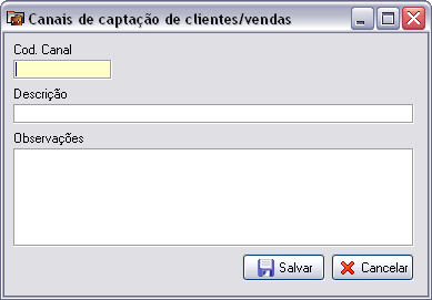Cadastro de canal de captação de clientes