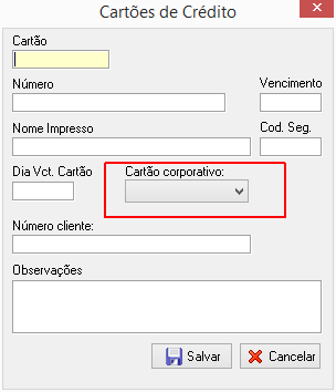 Destaque do campo cartão corporativo e campo número cliente utilizado nos cartões de pessoa jurídica.