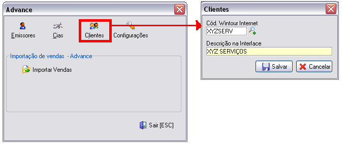 Relacionamento entre o cadastro do cliente no Wintour e o cadastro de clientes na rexturadvance