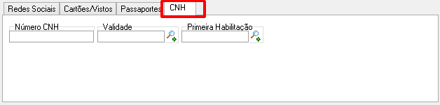 Cadastro de dados de CNH do cliente