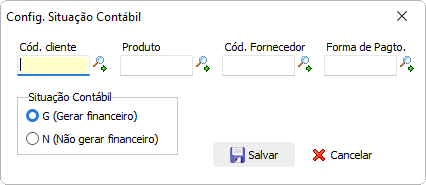 Cadastro de situação contábil da venda