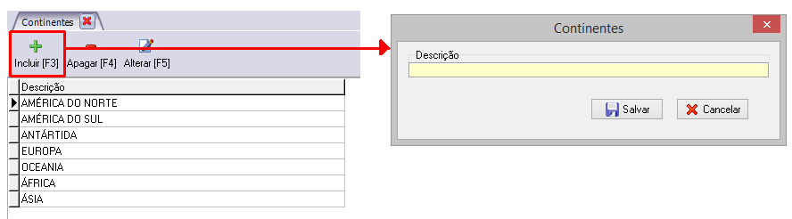 Cadastro de continentes