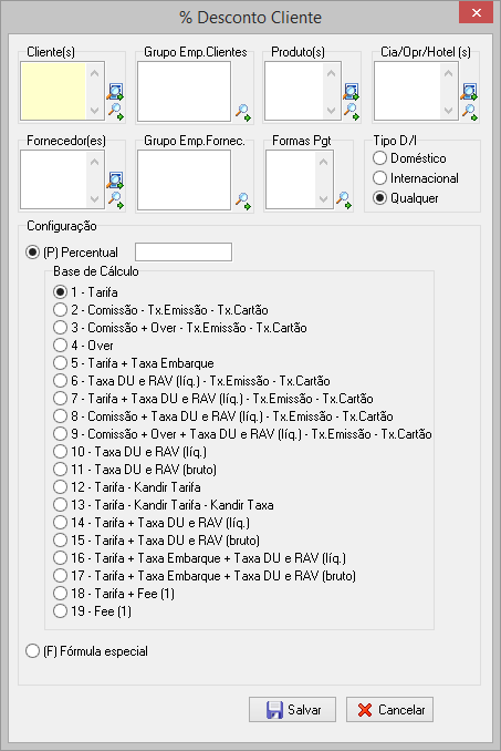 Tela para cadastro de descontos pré acordado com clientes
