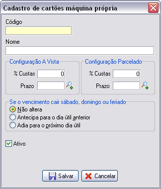 Cadastro de máquina própria de cartão