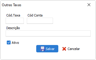 Cadastro de outras taxas de fornecedores