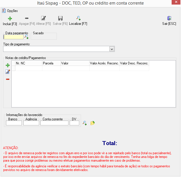 Tela para cadastro de outros documentos para pagamento eletrônico com banco Itaú.