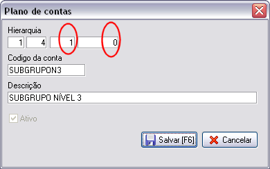 Cadastro de um subgrupo de nível 3