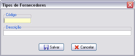 Cadastro de Tipos de Fornecedores